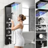 Merkloos Douchepaneel met Massage - Regendouche - Massage Jets - Waterval Douche - Met Thermostaatkraan en Handdouche - zwart - Douchekop - met 6 waterfuncties - met LCD display en handdouche