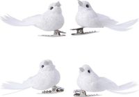 Decoris Vogeltjes - 12 stuks - Glitter Wit - Kunststof - 5 cm - Op Clip