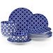 Vancasso Service de table, 12 pièces, porcelaine bleue et blanche, service combiné composé d'assiettes plates, d'assiettes à dessert et de bols pour 4 personnes