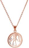 CO88 Collection 8CN-26019 - Collier en acier avec pendentif - ange et zircone dans du verre - pendentif 17 mm - collier 38+5 cm - couleur rose