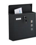 Merkloos Relaxdays Wandbrievenbus met slot - 33 x 35 x 12 cm - metaal - zwart