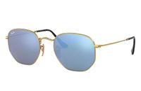 Ray-Ban HEXAGONAL FLAT LENSES zonnebril zeshoekig metaal goud blauw unisex volwassene niet-gepolariseerd