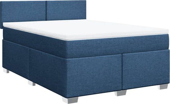 vidaXL Boxspring met matras stof blauw 140x190 cm