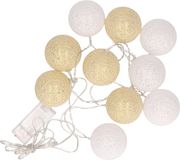 Merkloos Feestverlichting lichtsnoer met katoenen balletjes - wit/goud - 300 cm - ballen van 6 cm