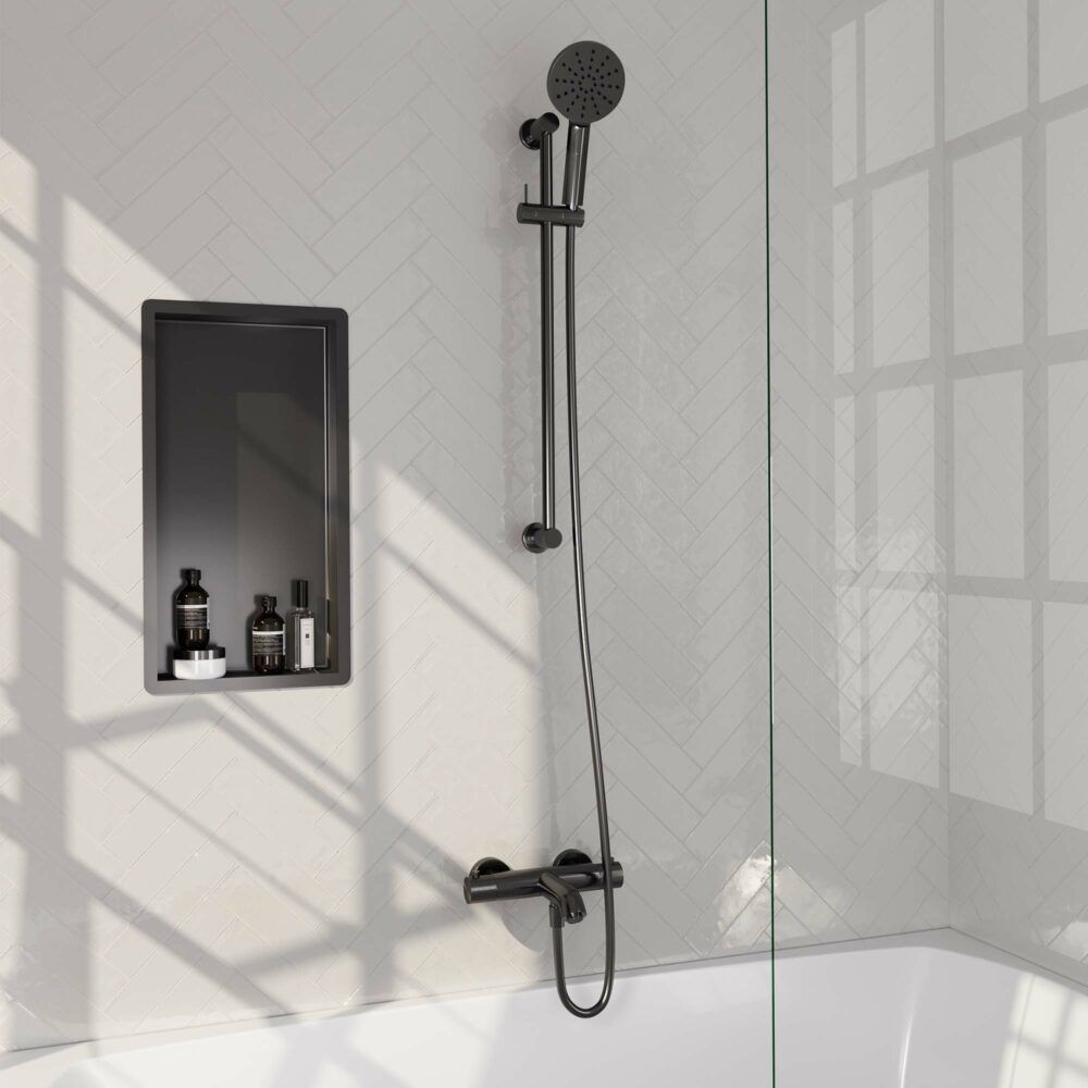 Brauer Gunmetal Carving opbouw baddouche met glijstang en ronde handdouche