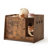 Mondeer Kattenbakbehuizing, houten poesje verborgen toilet met deur en gaten, industriële kattenhuizen voor binnen voor woonkamer, slaapkamer, hal, rustiek bruin