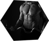 Merkloos / Sans marque Dibond Hexagon - Gespierde Man met Barbell (Zwart-wit) - 70x60.9 cm