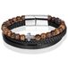 Memphis Heren armband Tijgeroog kraal gevlochten leer Kruis Zilverkleurig Bruin Zwart - 19cm