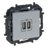 LEGRAND Niloé Step 398263B dubbele USB-lader type A, samenstelbaar voor inbouwinstallatie, aluminium