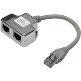 Digitus DN-93904 CAT 5e-patchkabeladapter, 2x CAT 5e, PC-PC-afgeschermd, 2x RJ45 vrouwelijk naar 1x RJ45 mannelijk, grijs/zilver