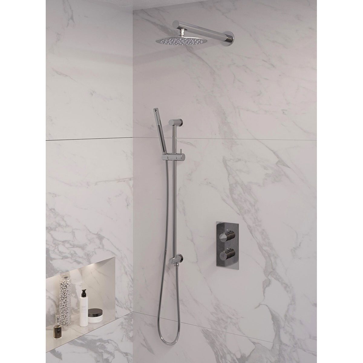 Brauer Regendoucheset 37 Inbouw Muur Chrome Edition 20cm Rond Glans Chroom 2 Greeps 3-weg met Thermostaatkraan Glijstang en Staafhanddouche