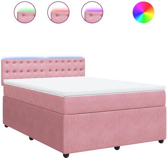 vidaXL Boxspring met matras fluweel roze 160x200 cm