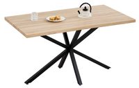 Table de cuisine ronde pour 4 personnes - Cadre en métal avec pied croisé - Style moderne et minimaliste - Couleur bois clair