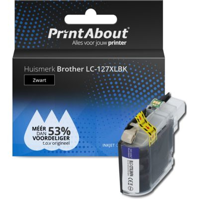 PrintAbout Huismerk Brother LC-127XLBK Inktcartridge Zwart Hoge capaciteit