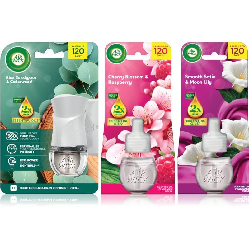 Air Wick Cherry Blossom & Raspberry Blue Eucalyptus & Cedarwood Essential Oils Smooth Satin & Moon Lily