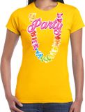 Bellatio Decorations Tropical party T-shirt voor dames - bloemenkrans - geel - carnaval/themafeest XXL
