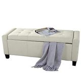 BAKAJI Borstpoef, opbergdoos, voetenbank voor slaapkamer, zitbank, kruk met houten frame, bekleding van kunstleer, zitvlak openklapbaar, gestoffeerd, afmetingen: 110 x 40 x 40 cm (ivoor)