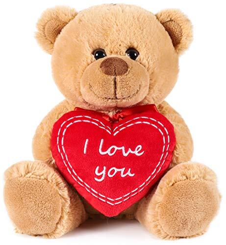 BRUBAKER Teddy Pluche Beer met Hart Rood - I Love You - 25 cm - Teddybeer Pluche Teddy Knuffel - Bruin Licht