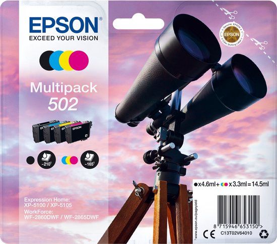 Epson 502 Multipack Ink Cartridges - Black, Cyan, Yellow, Magenta