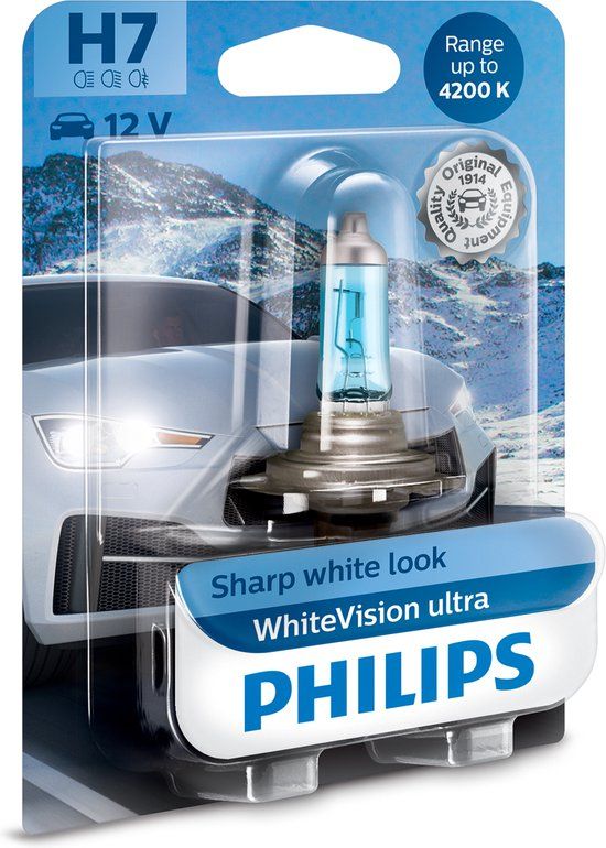 Philips WhiteVision ultra H7 - 12V 55W - 12972WVUB1 - Dimlicht/Grootlicht - Halogeenlamp