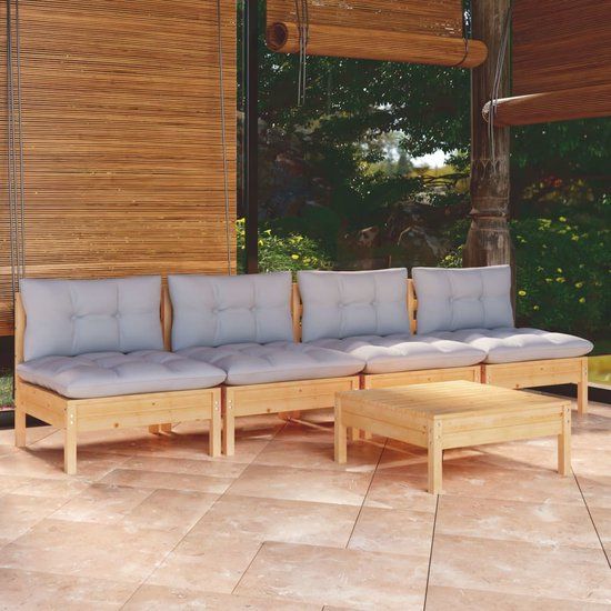 The Living Store Loungeset Grenenhout - 4-persoons - Grijs