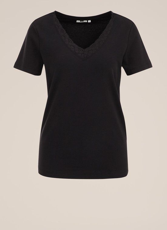 WE Fashion Dames T-shirt met kant Zwart XXXL