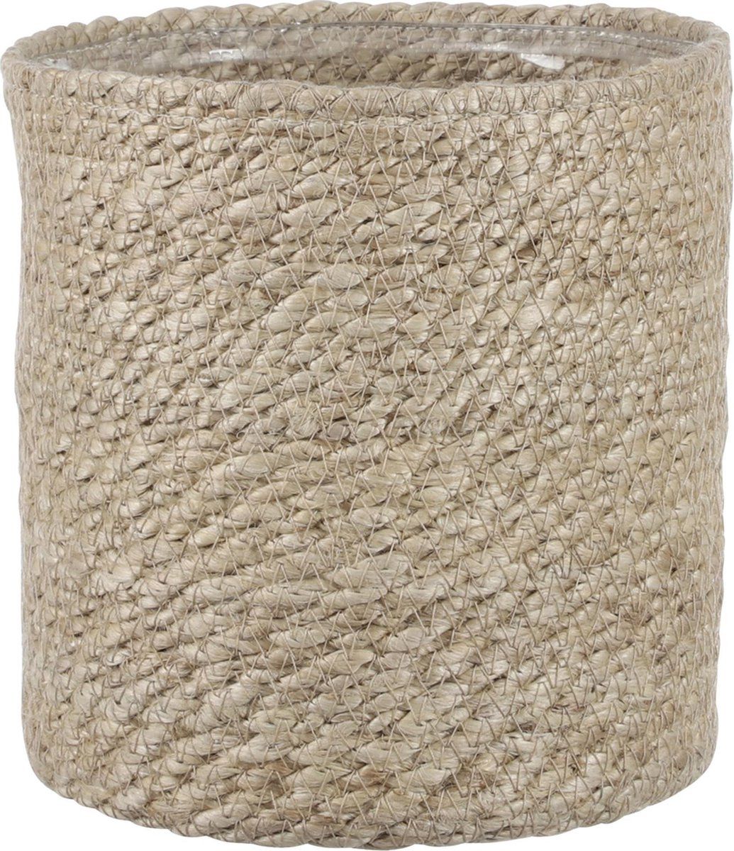 Mica Decorations Naturel rotan planten/bloemen pot mand van gedraaid jute/riet H18 en D18 cm - Met plastic binnenkant - Creme