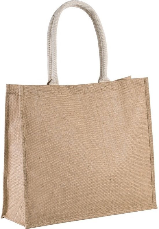 Kimood Jute naturel/beige shopper/boodschappen tas 42 cm - Stevige boodschappentassen/shopper bag