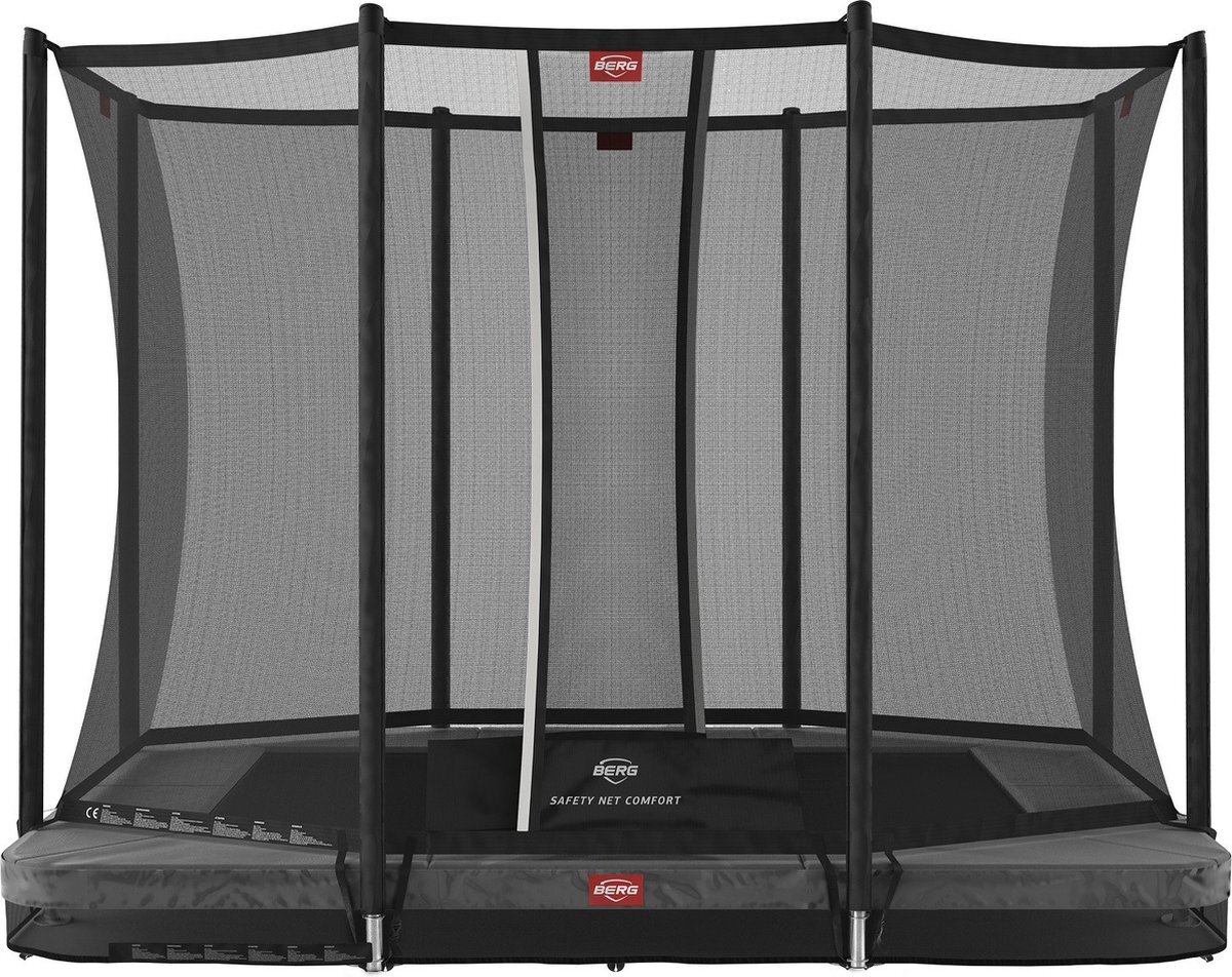 Berg Trampoline Ultim Favorit met Veiligheidsnet - Safetynet Comfort - InGround - 280 x 190 cm | Met afdekhoes | Grijs