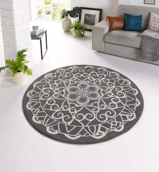 Zala Living Design Vloerkleed Mandala Rond 140x140 cm Grijs & Wit