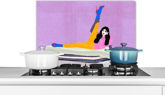KitchenYeah Keuken Spatscherm 60x40 cm - Vrouw Vintage Pastel Aluminium