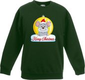 Bellatio Decorations Shoppartners Bv Kersttrui Merry Christmas muis kerstbal groen jongens en meisjes - Kerstruien kind 170/176