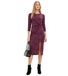 Robe midi cintrée pour femme, robe jacquard à manches 3/4, robe d'été 960998, rouge framboise