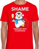 Bellatio Decorations Pinguin Kerstshirt / Kerst t-shirt Shame penguins with champagne rood voor heren - Kerstkleding / Christmas outfit L