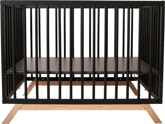 Prénatal box Savi - Baby box - Ronde spijlen - Schuine poot - 100 x 75 cm - Zwart