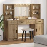 vidaXL Kaptafel Set 3 Stuks Ambachtelijke Eik Techniek Hout Set Modern Coquet Set Elegante Make-up Tafel LED Spiegel Slaapkamer Opslag Stijlvol Schoonheidscentrum