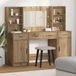 vidaXL Ensemble coiffeuse 3 pièces Chêne noueux Bois d'ingénierie Ensemble moderne Coquet Ensemble table de maquillage élégante Miroir LED Chambre à coucher Rangement Style centre de beauté