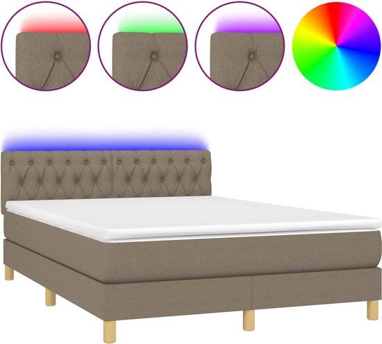 vidaXL Boxspring met matras en LED stof taupe 140x190 cm