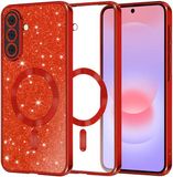 Techsuit Hoesje geschikt voor Samsung Galaxy A37 - Luxury Glitter Back Cover - Geschikt voor MagSafe - Rood
