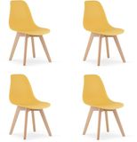 LEOBERT KITO Eetkamerstoelen – Set van 4 – Groen Kunststof – Naturelkleurige Houten Poten – Moderne Kuipstoel – 46 x 54,5 x 80 cm