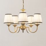 Lindby - kroonluchter - 5lichts - Textiel, metaal - H: 36 cm - E14 - crème, antiek messing