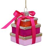 Vondels Glazen Kerstbal - Cadeautjes met Strik 9.5cm Roze