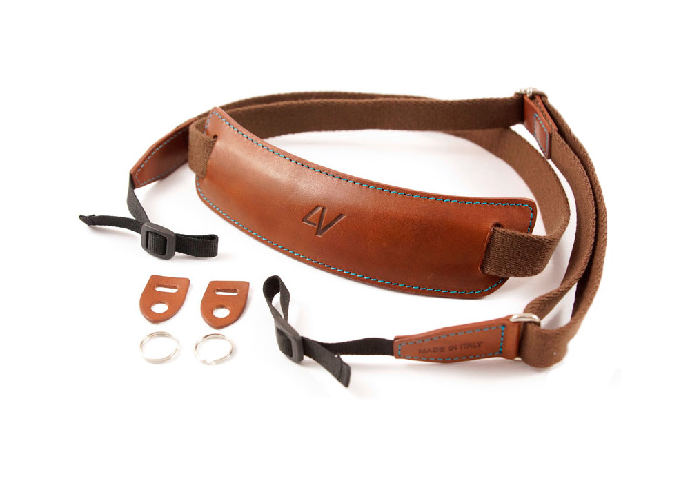 4VDesign 4V Design Lusso Large Neck Strap Tuscany Leather Brown/Cyan
