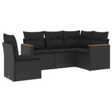 vidaXL 5-delige Loungeset met kussens, polyrattan, zwart