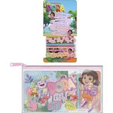 Dora de ontdekkingsreis-beauty-set, set met pincetten, kousenbanden en scrunchies in etui met sluiting, kleurrijke haaraccessoires voor kinderen