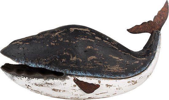 Clayre & Eef Whale Decoration 23 cm Black White Wood