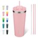 BJPKPK 650 ml beker met deksel en rietje roestvrij staal reizen koffiemok geïsoleerde bekers cups, lichtroze
