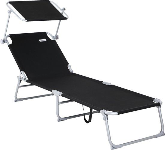 Casaria Ligbed Hawai antraciet, zonnebed met dak, inklapbaar ligbed, ligbed met kantelbaar zonneluifel,