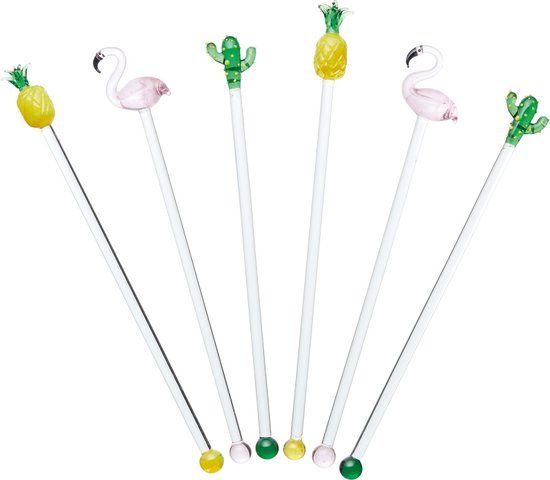 BarCraft Tropical Chic Novelty Glass glazen cocktail roerstaafjes (set van 6)