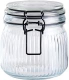 Alpina Voorraad/weck pot - transparant - geribbeld glas - 12 x 11 cm - 0.5 L